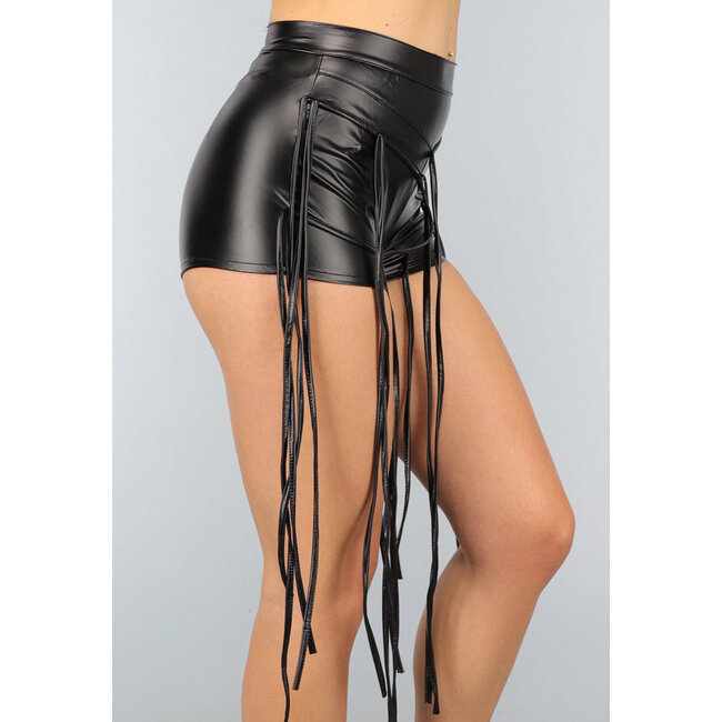 Schwarze Fransen-Shorts in Lederoptik mit Reißverschluss