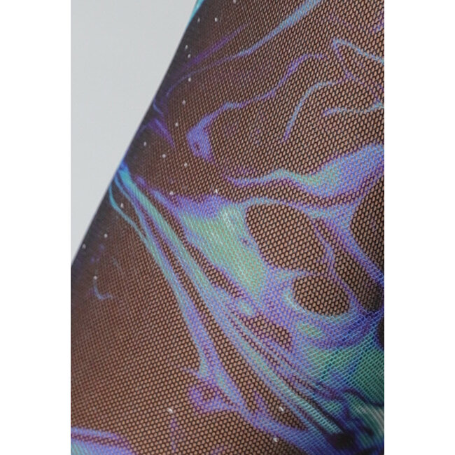 Langärmeliges Top aus blauem Mesh-Marmor