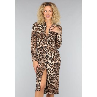 Langärmeliges Midikleid mit Plissee und Pantherprint