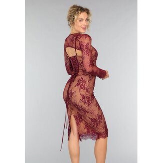 Weinrotes Spitzenkorsettkleid mit Bolero