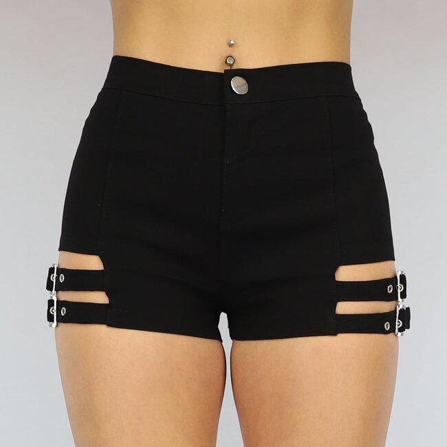 Schwarze Hose mit hoher Taille und Trägern