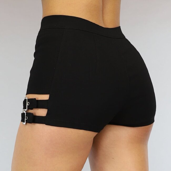 Schwarze Hose mit hoher Taille und Trägern