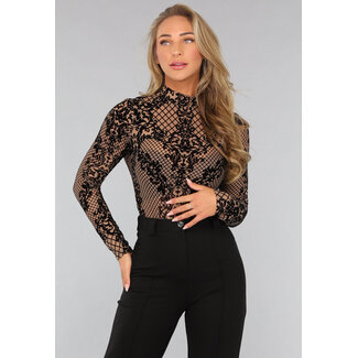 Nackter Mesh-Body mit Paisley-Print