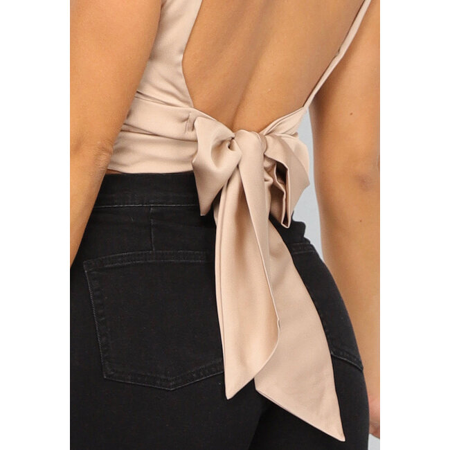 Champagnerfarbenes Satin-Top mit Schleifen-Detail