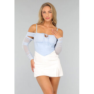Hellblaues schulterfreies Glitzerkorsett-Top
