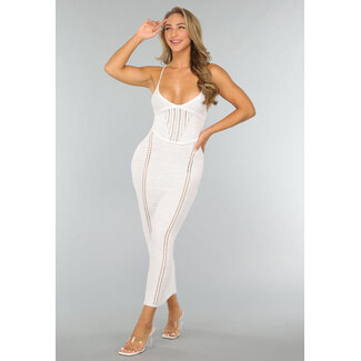 Langes weißes gehäkeltes Strandkleid