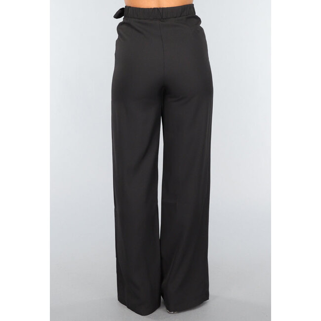 Schwarze Overslag-Hose mit weitem Bein und Schleifendetail