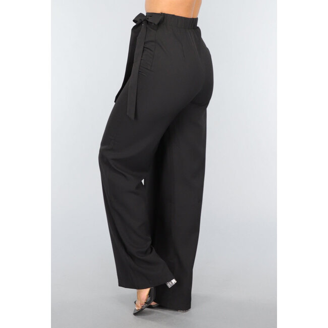 Schwarze Overslag-Hose mit weitem Bein und Schleifendetail