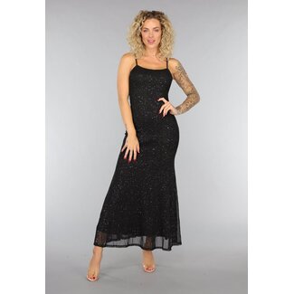 Schwarzes Glitzer-Maxikleid mit weitem Rock