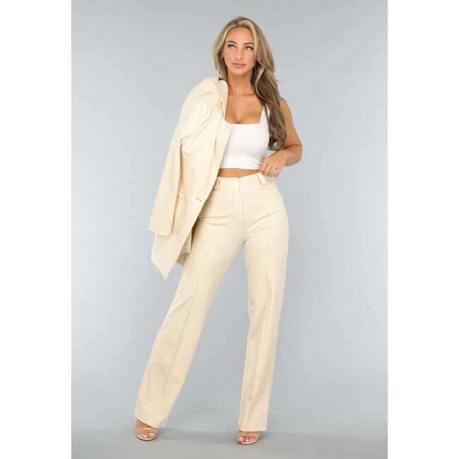Elastische Hose mit geradem Bein in Beige