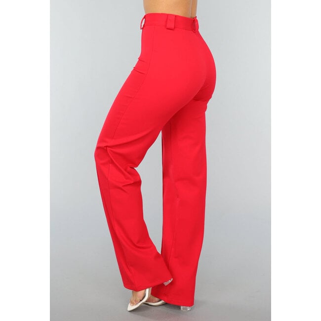 Rote dehnbare Hose mit hoher Taille