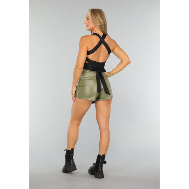 Schwarzes Sporttop mit quadratischem Ausschnitt und Schleifendetail