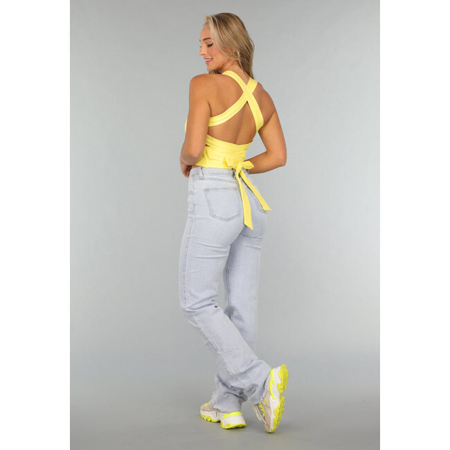 Buttergelbes Sport-Top mit herausnehmbaren Pads und Schleifen-Detail