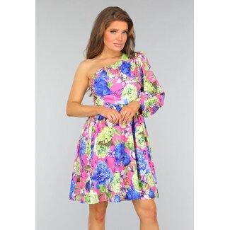 Buntes One-Shoulder-Kleid mit Blumendruck