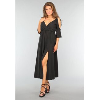 Schwarzes langes Kleid mit offenen Schultern