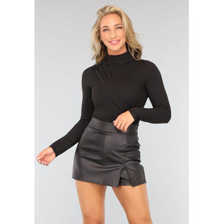 Schwarzer Langarm-Bodysuit mit Überschlag und Farbe