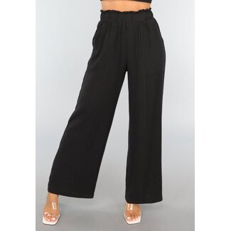 Schwarze Hose mit weitem Bein in Leinenoptik