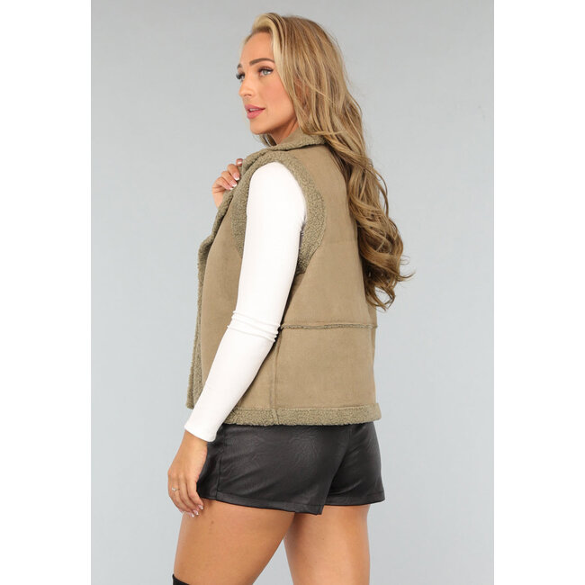 Khaki Bodywarmer mit Teddy-Futter