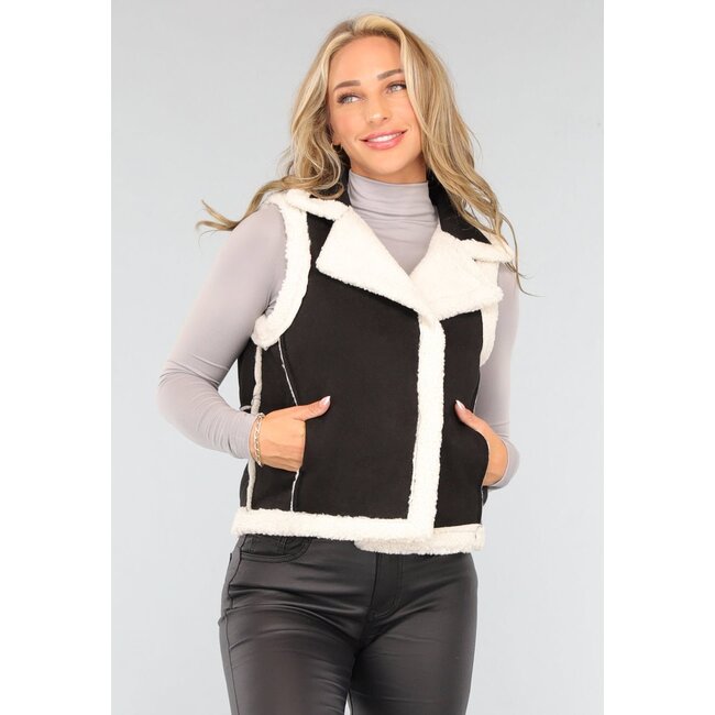 Schwarzer Teddy-Bodywarmer in Wildlederoptik