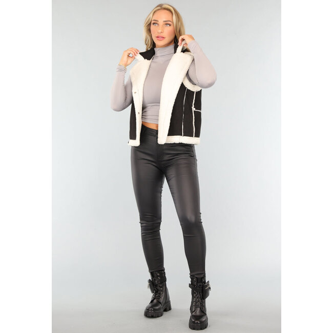 Schwarzer Teddy-Bodywarmer in Wildlederoptik