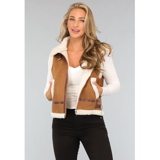 NEW1109 Kamelfarbenes Teddygilet mit Riemen