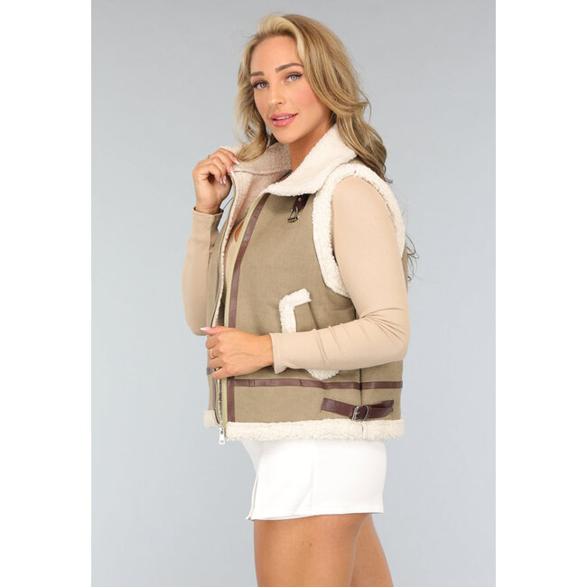 Khaki Teddy Bodywarmer mit Riemen