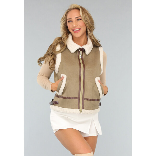 Khaki Teddy Bodywarmer mit Riemen