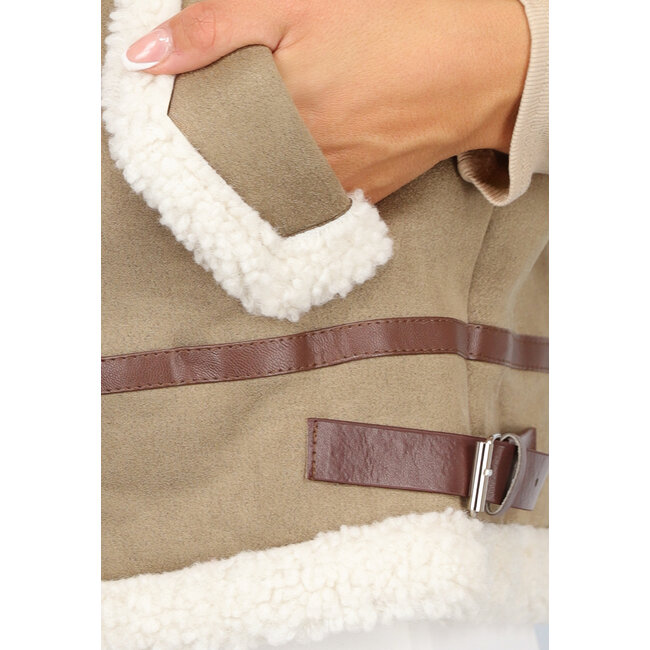 Khaki Teddy Bodywarmer mit Riemen