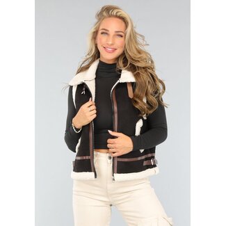 Schwarzer Bodywarmer mit beigem Teddyfutter