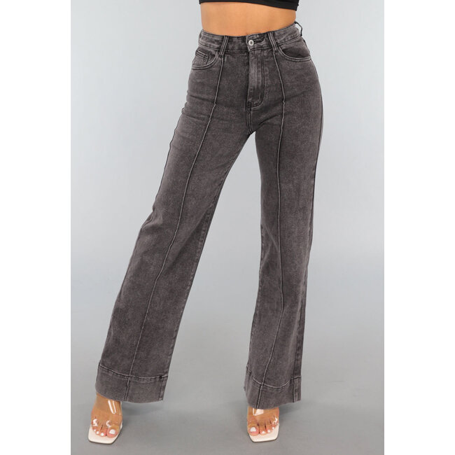 Graue gewaschene Straight Jeans mit hoher Taille