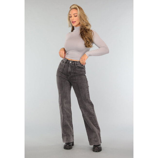 Graue gewaschene Straight Jeans mit hoher Taille