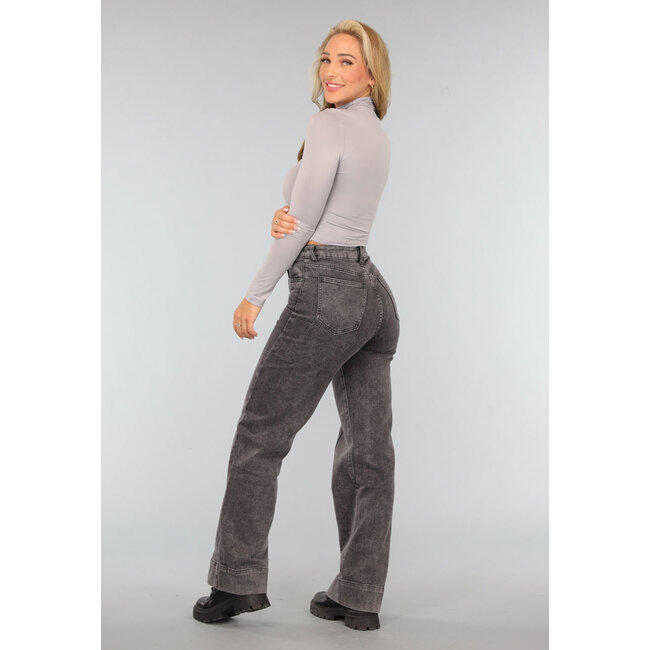 Graue gewaschene Straight Jeans mit hoher Taille