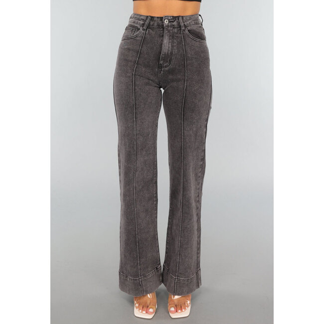 Graue gewaschene Straight Jeans mit hoher Taille