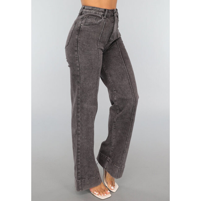 Graue gewaschene Straight Jeans mit hoher Taille