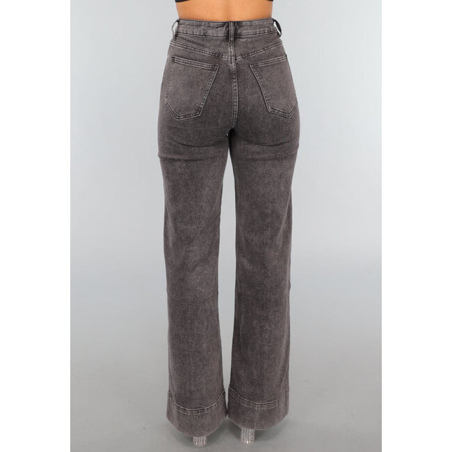 Graue gewaschene Straight Jeans mit hoher Taille