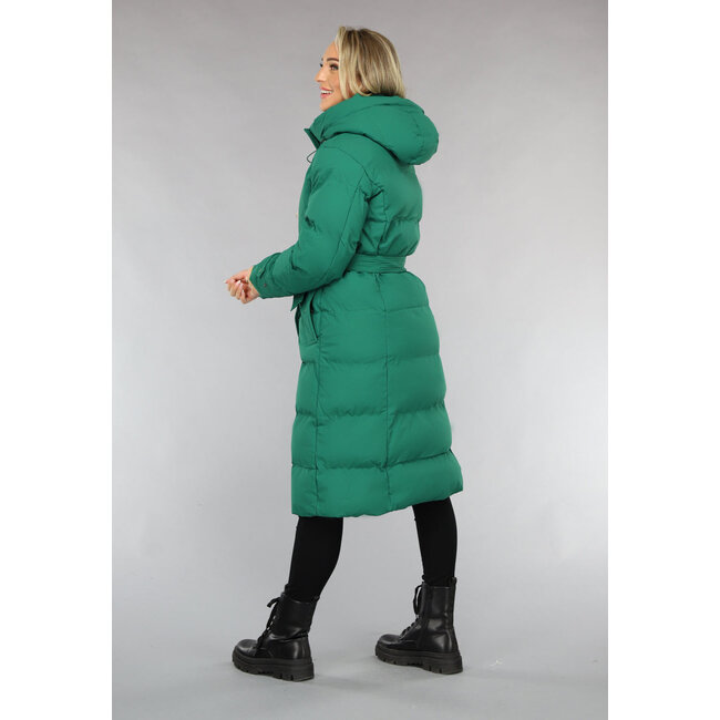 Grüne lange wattierte Winterjacke mit Bund