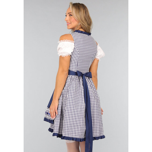 Blau kariertes schulterfreies Oktoberfestkleid