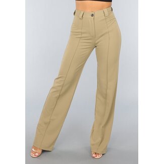 Khakifarbene Stretch-Hose mit hoher Taille
