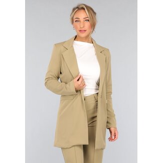 OP=OP.40.NL Khakifarbener Stretch-Blazer mit Schulterpolstern