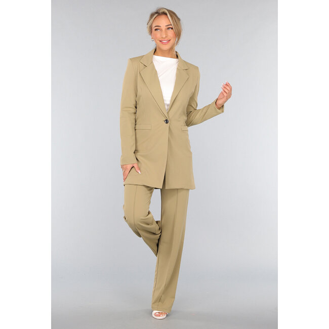 Khakifarbener Stretch-Blazer mit Schulterpolstern