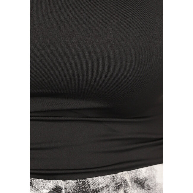 Schwarzes Stretch-Kurzarm-Top