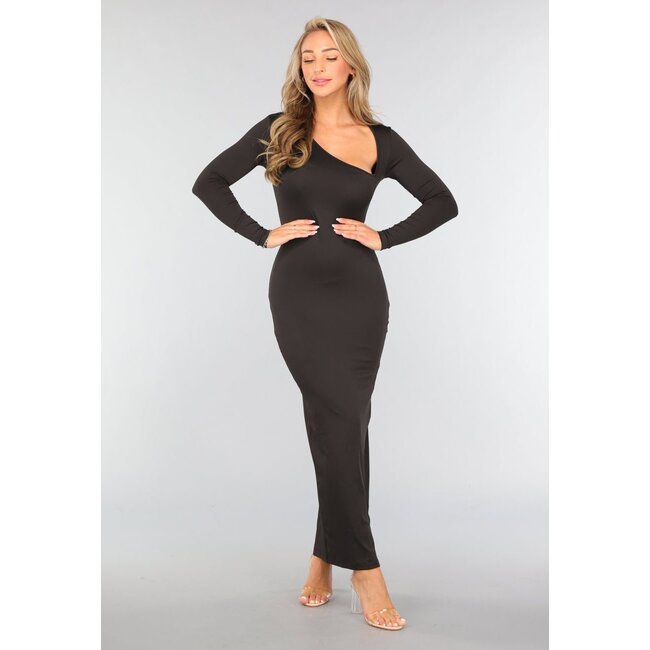 Langes schwarzes langärmeliges Bodycon-Kleid