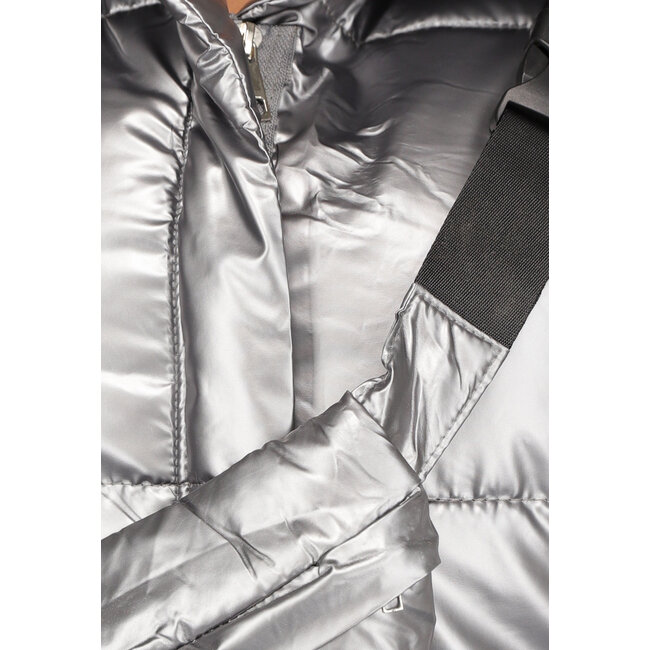 Graue Metallic-Bodywarmer mit Tasche