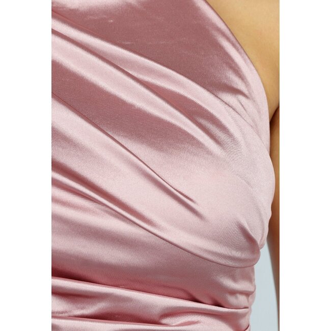 Satin Altrosa Halter Gala Kleid mit Schlitz