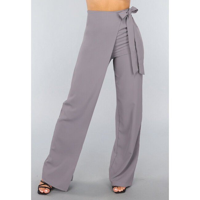 Graue Hose mit weitem Bein und Schleifendetail