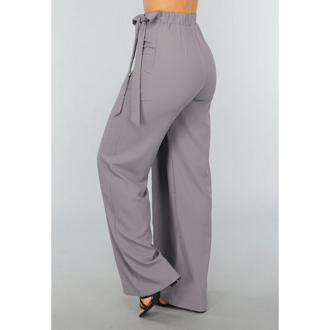 Graue Hose mit weitem Bein und Schleifendetail