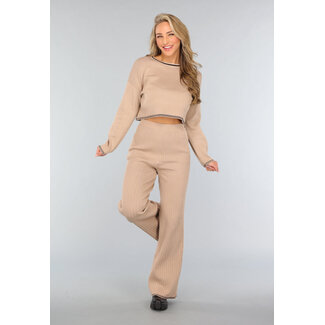 NEW2509 Beige Weites Bein Co Ord Set