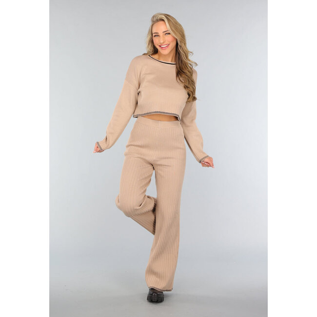 Beige Weites Bein Co Ord Set