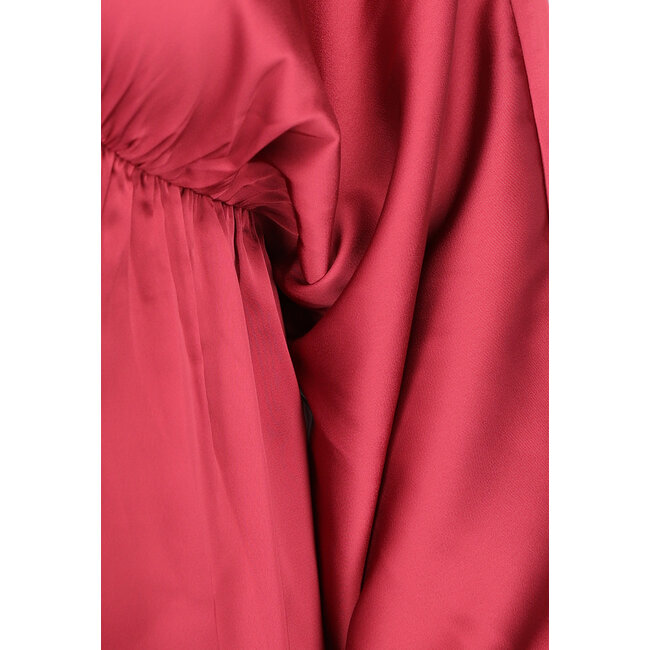 Satin-Kleid mit Puffärmeln in Rostbraun