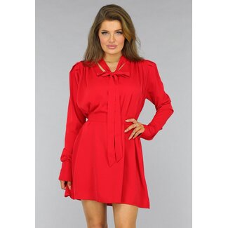 NEW2509 Rotes Kleid mit Puffärmeln und Taillenband